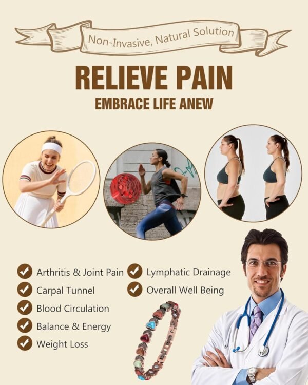 Pure Copper Bracelets for Women, Ultra Strength Magnetic Bracelet with 3800 Gauss Magnets & Natural Turquoise & Stones, Adjustable, Jewelry Gift