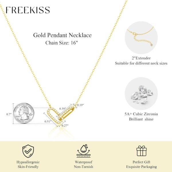 Gold Pendant Necklace for Women, Dainty Diamond Necklaces for Women Simple 14K Gold Plated Paperclip Choker Necklaces Cute Minimalist Open Oval Necklaces Gold Jewelry for Women Gifts