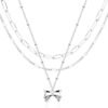 Layered Gold Necklaces for Women,Stackable Dainty 14K Gold Silver Plated Trendy Circle Paperclip Chain Pendant Choker Necklace,Simpl Diamond Cross Bow Jewelry Set Gifts for Women