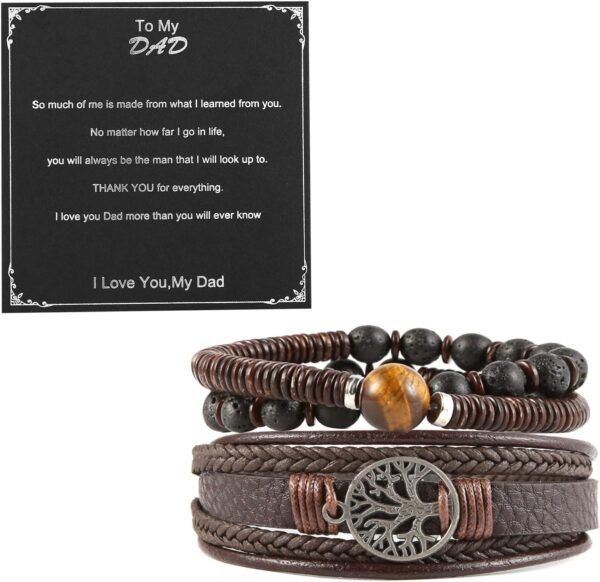 Genuine Leather Tree of life Bracelets Men Women, Tiger Eye Natural Stone Lava Rock Beads Ethnic Tribal Elastic Bracelets Wristbands