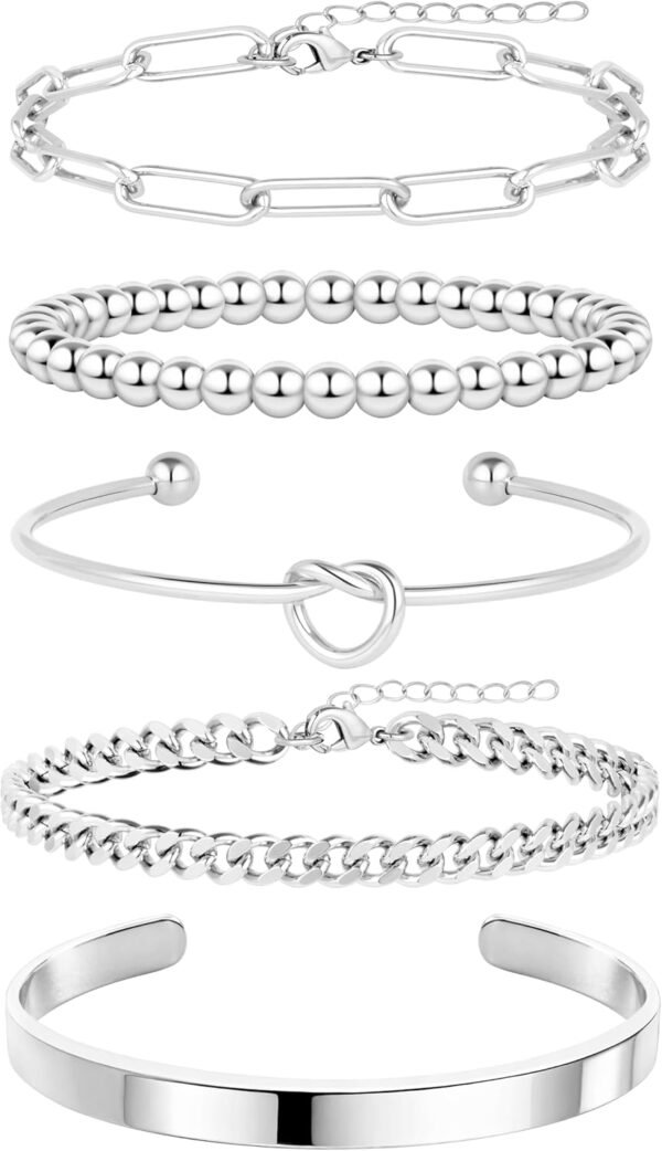 71YjXYJ2lML._AC_SL1500 Gold Bracelets for Women Non Tarnish, 14K Gold Plated Chunky Cuff Bracelet Gold Bangles Bracelet for Women Trendy Tie Knot Cuban Rope Paperclip Beaded Bracelet Stack Jewelry Gifts