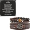 Genuine Leather Tree of life Bracelets Men Women, Tiger Eye Natural Stone Lava Rock Beads Ethnic Tribal Elastic Bracelets Wristbands