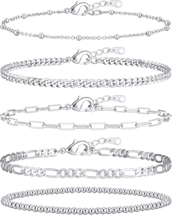 Gold Bracelets for Women, 14K Gold Plated Stackable Bracelet Stack Set Adjustable Charm Paperclip Chain Cuban Link Layered Waterproof Jewelry Sets Gifts for Womens 6.0/6.8/7.2"