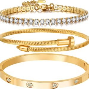 18 K Gold Plated Love Bangle Bracelet Set Flexible Wide Wristband Bangle Bangle Set for Love