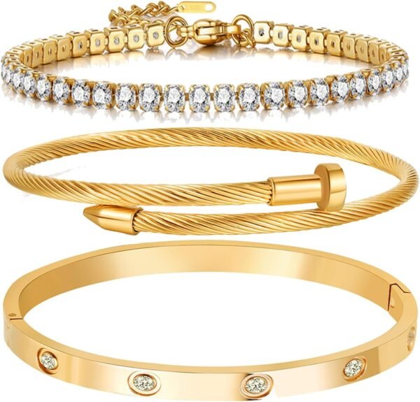 18 K Gold Plated Love Bangle Bracelet Set Flexible Wide Wristband Bangle Bangle Set for Love