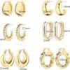 71c6c1LHK2L._AC_SL1500 6 Pairs 14K Gold Plated Hoop Earrings for Women Lightweight Chunky Hoop Earrings Multipack Hypoallergenic, Thick Open Twisted Huggie Hoops Earring Set Jewelry for Gifts.