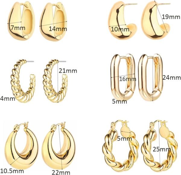 71c6c1LHK2L._AC_SL1500 6 Pairs 14K Gold Plated Hoop Earrings for Women Lightweight Chunky Hoop Earrings Multipack Hypoallergenic, Thick Open Twisted Huggie Hoops Earring Set Jewelry for Gifts.