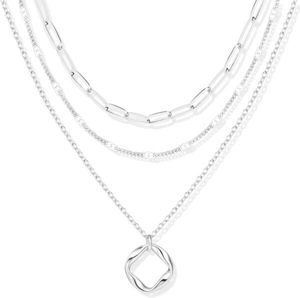 Layered Gold Necklaces for Women,Stackable Dainty 14K Gold Silver Plated Trendy Circle Paperclip Chain Pendant Choker Necklace,Simpl Diamond Cross Bow Jewelry Set Gifts for Women