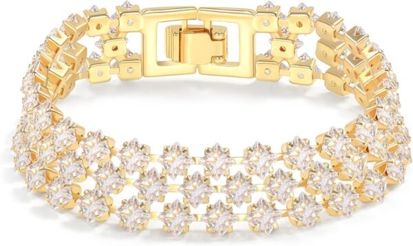 71g5KGxGF1L._AC_SL1500 14K Gold Plated Women’s Tennis Bracelet – Sleek CZ Line Bracelet, Fits 6.0"–7.2" Wrist – Sparkly Everyday Jewelry Gift, Contemporary Tennis Bracelets for Women