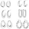 71hDhZ42htL._AC_SL1500 6 Pairs 14K Gold Plated Hoop Earrings for Women Lightweight Chunky Hoop Earrings Multipack Hypoallergenic, Thick Open Twisted Huggie Hoops Earring Set Jewelry for Gifts.