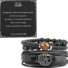 Genuine Leather Tree of life Bracelets Men Women, Tiger Eye Natural Stone Lava Rock Beads Ethnic Tribal Elastic Bracelets Wristbands