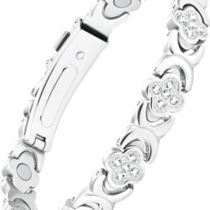 Pure Copper Bracelets for Women, Ultra Strength Magnetic Therapy Bracelet for Pain Relief with Neodymium Magnets & Sparkling Cubic Zirconia, Adjustable, Infinite Clover Jewelry