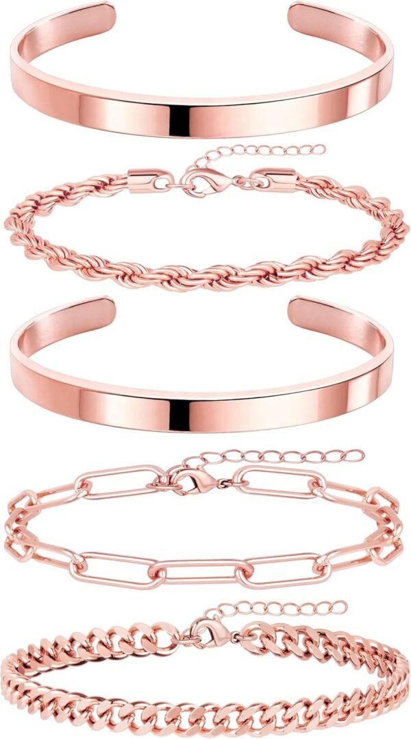 71j3di-UGiL._AC_SL1500 Gold Bracelets for Women Non Tarnish, 14K Gold Plated Chunky Cuff Bracelet Gold Bangles Bracelet for Women Trendy Tie Knot Cuban Rope Paperclip Beaded Bracelet Stack Jewelry Gifts