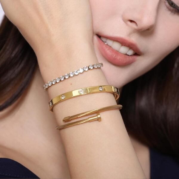 18 K Gold Plated Love Bangle Bracelet Set Flexible Wide Wristband Bangle Bangle Set for Love
