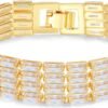 71pK2MDJ45L._AC_SL1500 14K Gold Plated Women’s Tennis Bracelet – Sleek CZ Line Bracelet, Fits 6.0"–7.2" Wrist – Sparkly Everyday Jewelry Gift, Contemporary Tennis Bracelets for Women