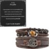 Genuine Leather Tree of life Bracelets Men Women, Tiger Eye Natural Stone Lava Rock Beads Ethnic Tribal Elastic Bracelets Wristbands