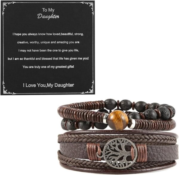 Genuine Leather Tree of life Bracelets Men Women, Tiger Eye Natural Stone Lava Rock Beads Ethnic Tribal Elastic Bracelets Wristbands