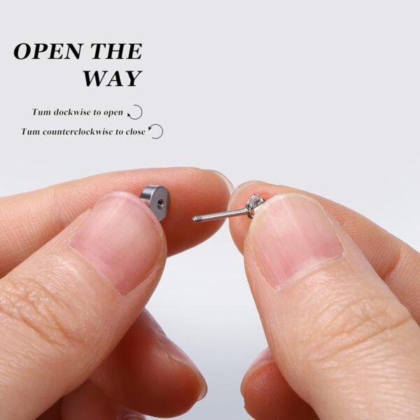 20G Hypoallergenic Flat Back Earrings for Women Men Silver 14K Gold Stainless Steel Stud Earrings Brithstone Cubic Zirconia Studs Surgical Steel Cartilage Earrings for Sensitive Ears