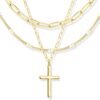 Layered Gold Necklaces for Women,Stackable Dainty 14K Gold Silver Plated Trendy Circle Paperclip Chain Pendant Choker Necklace,Simpl Diamond Cross Bow Jewelry Set Gifts for Women