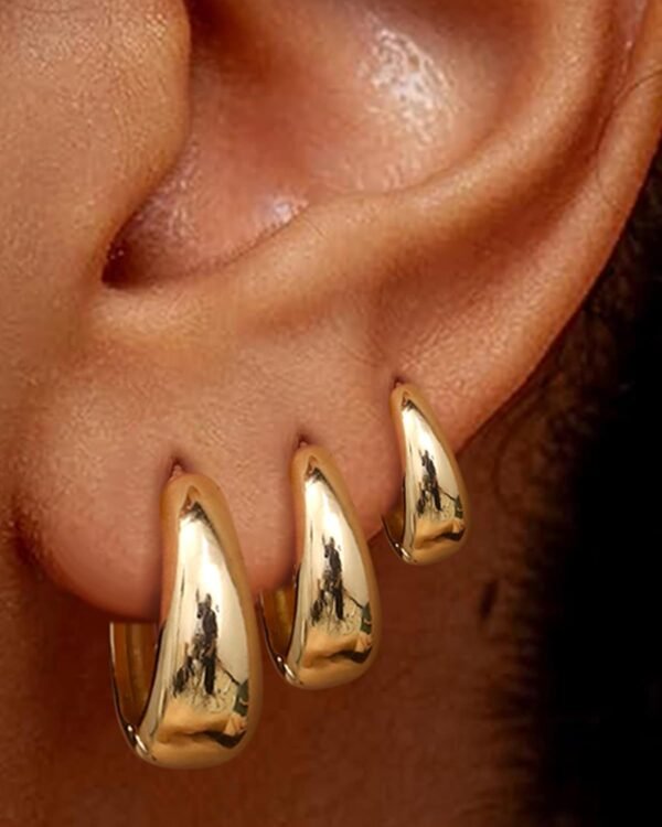 3Pairs 14K Gold Plated Hoop Earrings Set for Women Chunky Earring Silver Plated Hypoallergenic Small Huggie Hoops Lightweight Tiny Thick Trendy Hoop Earrings Stacks for Multiple Piercing