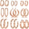 9 Pairs Gold Hoop Earrings for Women, 925 Sterling Silver Post 14K Real Gold Plated Chunky Hoop Earrings Set for Women Hypoallergenic Thick Lightweight Earring for Womens Jewelry Gifts
