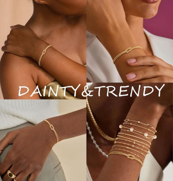 Silver Gold Bracelets for Women Trendy 14K Gold Plated Bracelet for Women Non Tarnish Dainty Stackable Layered Chain Heart Pearl Knot Beaded Bracelets Stack Set Charm Mothers Day Jewelry Gifts