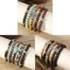 43Pcs Punk Wooden Beads Bracelets Gothic Bracelet for Men Adjustable Vintage Beaded Bracelet Metal Set Wood Bangles Wristbands Commemorative Gift