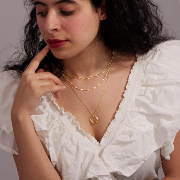 Layered Gold Necklaces for Women,Stackable Dainty 14K Gold Silver Plated Trendy Circle Paperclip Chain Pendant Choker Necklace,Simpl Diamond Cross Bow Jewelry Set Gifts for Women