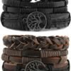 Genuine Leather Tree of life Bracelets Men Women, Tiger Eye Natural Stone Lava Rock Beads Ethnic Tribal Elastic Bracelets Wristbands