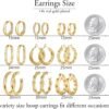 9 Pairs Gold Hoop Earrings for Women, 925 Sterling Silver Post 14K Real Gold Plated Chunky Hoop Earrings Set for Women Hypoallergenic Thick Lightweight Earring for Womens Jewelry Gifts