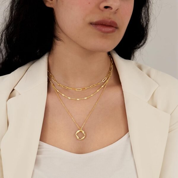 Layered Gold Necklaces for Women,Stackable Dainty 14K Gold Silver Plated Trendy Circle Paperclip Chain Pendant Choker Necklace,Simpl Diamond Cross Bow Jewelry Set Gifts for Women