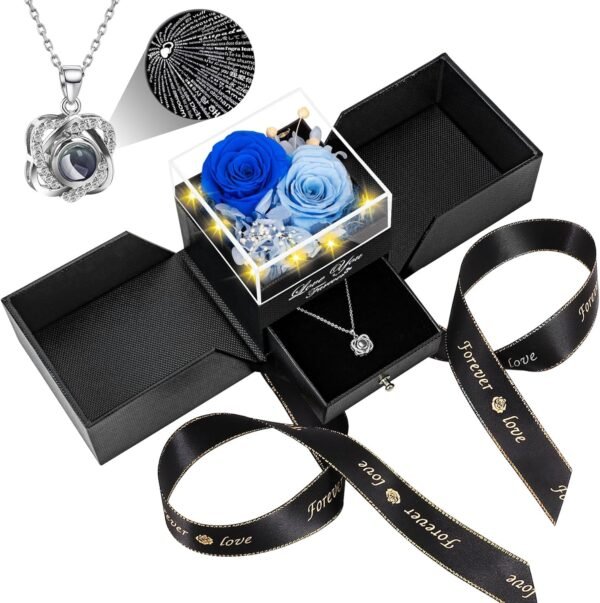 Preserved Red Real Rose with Heart I Love You Necklace -Eternal Flowers Rose Birthday Gifts for Women Her Mom Wife Girlfriend Grandma on Valentines Mothers Day Christmas Anniversary Romantic-Red