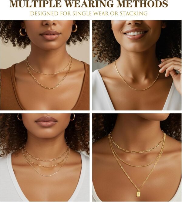 Layered Gold Necklaces for Women Trendy, 3 Pcs 14K Gold Plated Choker Paperclip Box Chain Necklace, Stackable Women's Gold Pendant Necklaces Jewelry Set