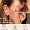 13 Pairs Small Stud Hoop Earrings Set for Women Hypoallergenic Gold Plated Huggie Hoops Pearl Dainty Lightweight Earrings for Gift