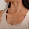 Gold Cross Necklace for Women - Dainty 14K Gold Plated Cross Necklace Layered Beaded Infinity CZ Holy Mary Medal Pendant Necklaces for Women Trendy Faith Jewelry First Communion Gifts