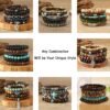 43Pcs Punk Wooden Beads Bracelets Gothic Bracelet for Men Adjustable Vintage Beaded Bracelet Metal Set Wood Bangles Wristbands Commemorative Gift