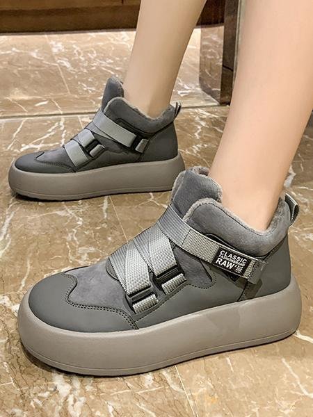 Fleece Warm Buckle Strap Shoes