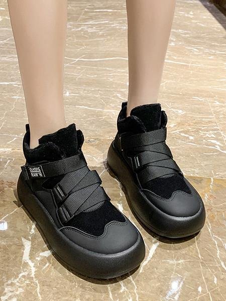 Fleece Warm Buckle Strap Shoes