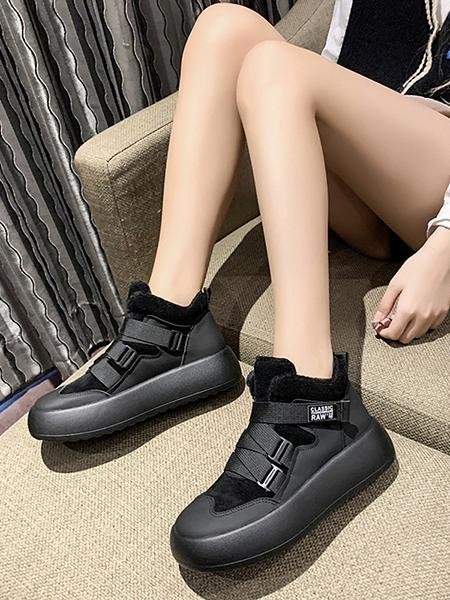 Fleece Warm Buckle Strap Shoes