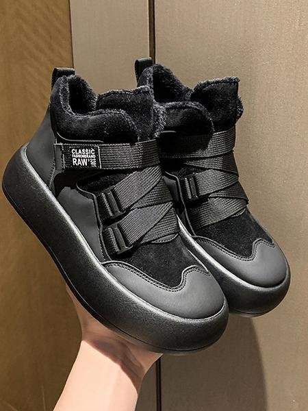 Fleece Warm Buckle Strap Shoes