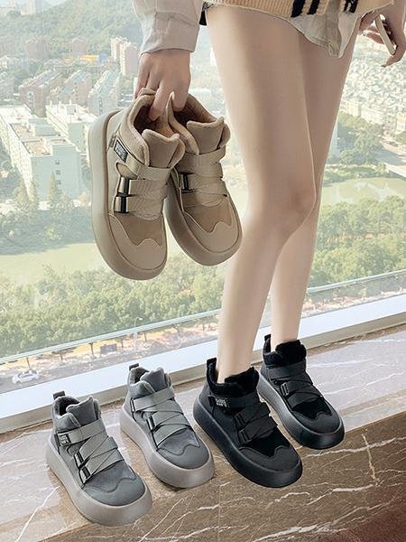 Fleece Warm Buckle Strap Shoes