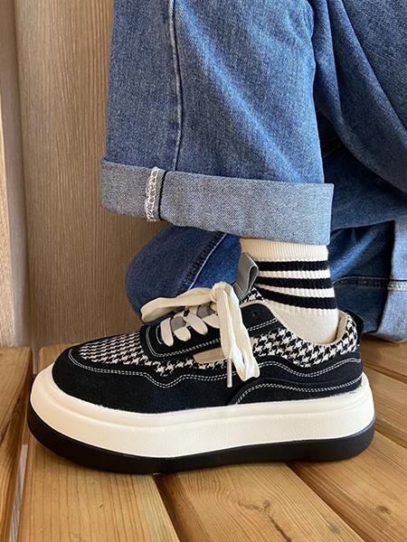 Casual Houndstooth Sports Women Sneakers
