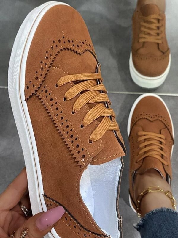 Solid Round Toe Lace Up Women Casual Shoes