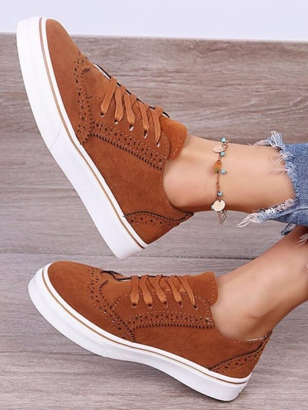 Solid Round Toe Lace Up Women Casual Shoes