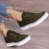Solid Round Toe Lace Up Women Casual Shoes