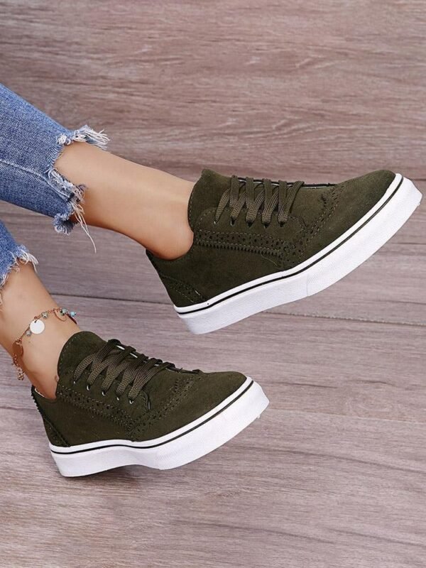 Solid Round Toe Lace Up Women Casual Shoes