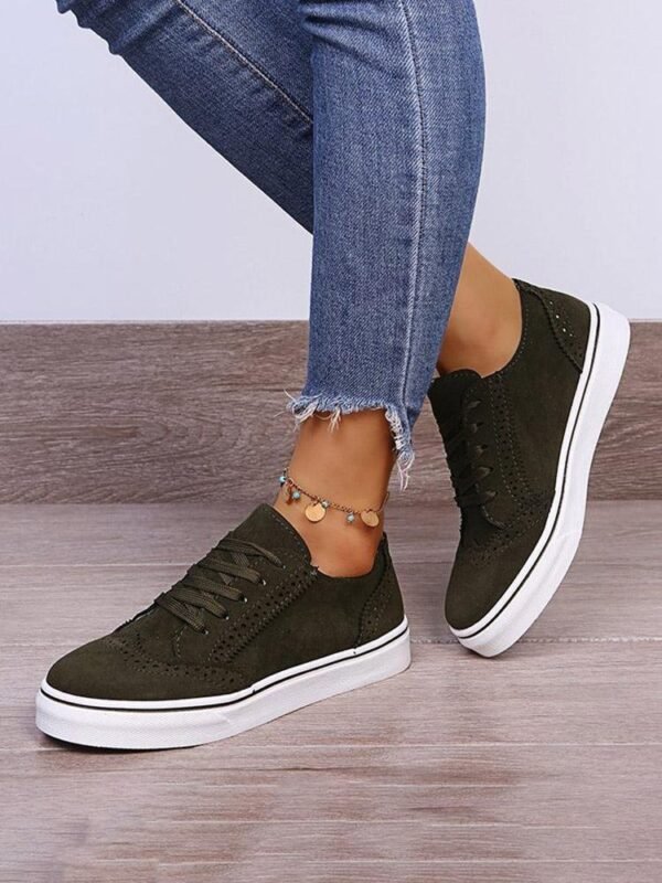 Solid Round Toe Lace Up Women Casual Shoes