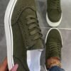 Solid Round Toe Lace Up Women Casual Shoes