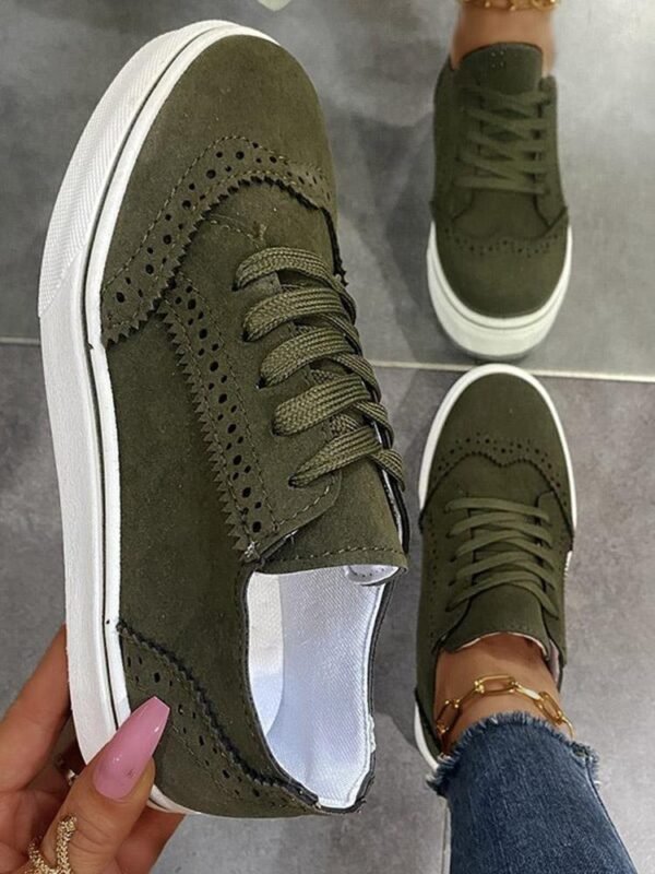 Solid Round Toe Lace Up Women Casual Shoes