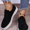 Solid Round Toe Lace Up Women Casual Shoes